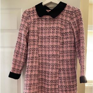 Cute Boucle dress with silver thread “ school girl” satin details lined zip back